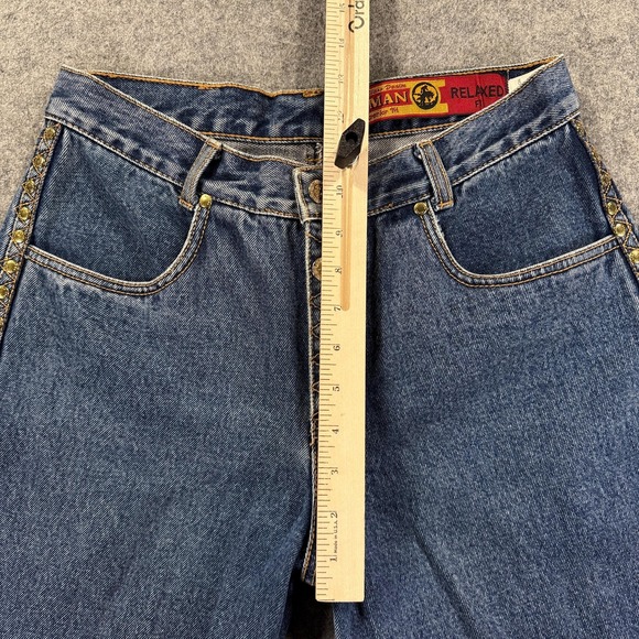 Vintage Lawman Jeans Juniors 7/8 Blue High Rise Relaxed Straight Western Studded - Picture 5 of 10